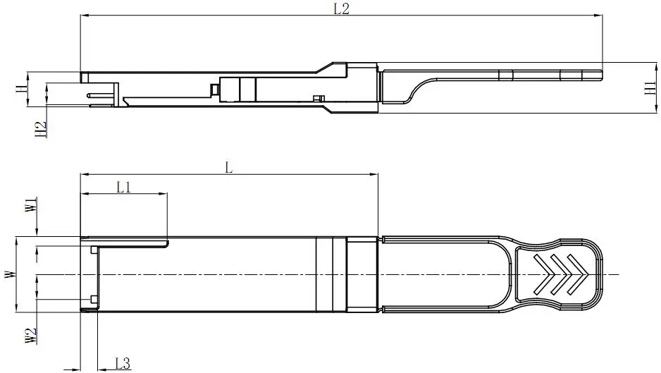 Drawing of 200G QSFP56 Breakout AOC